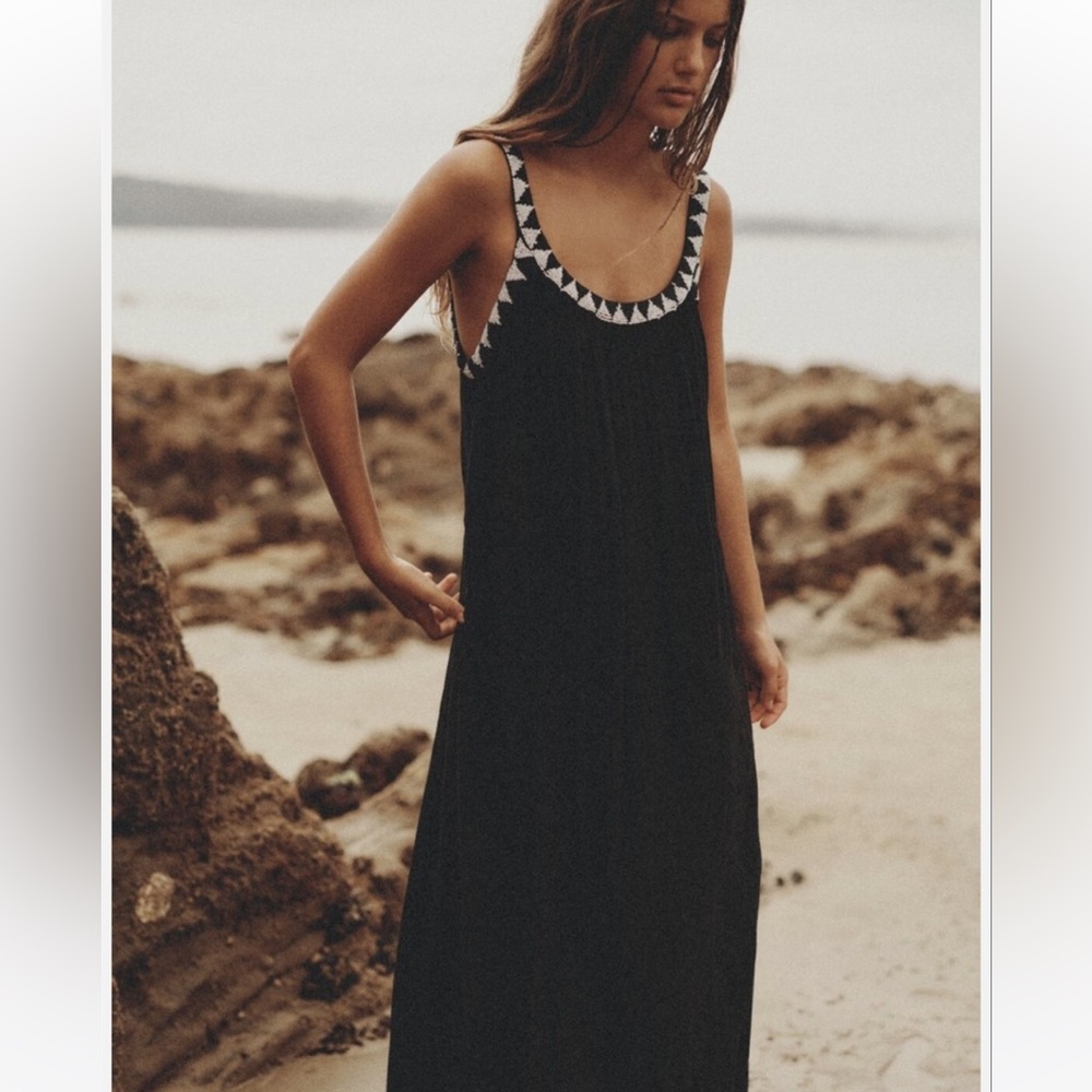 ZARA SIZE S BEAD MIDI BLACK COTTON DRESS